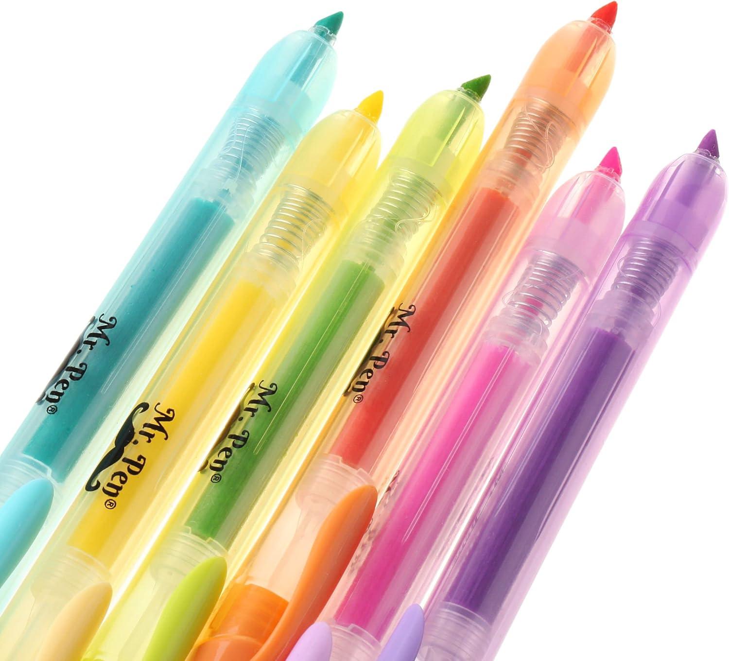 image:imageMr Pen Retractable Highlighters 6 Pack Pastel Colors Chisel Tip Highlighter Marker Set Click Highlighter Markers for Classroom Journaling Study Supplies No Bleed On Standard PagesPastel