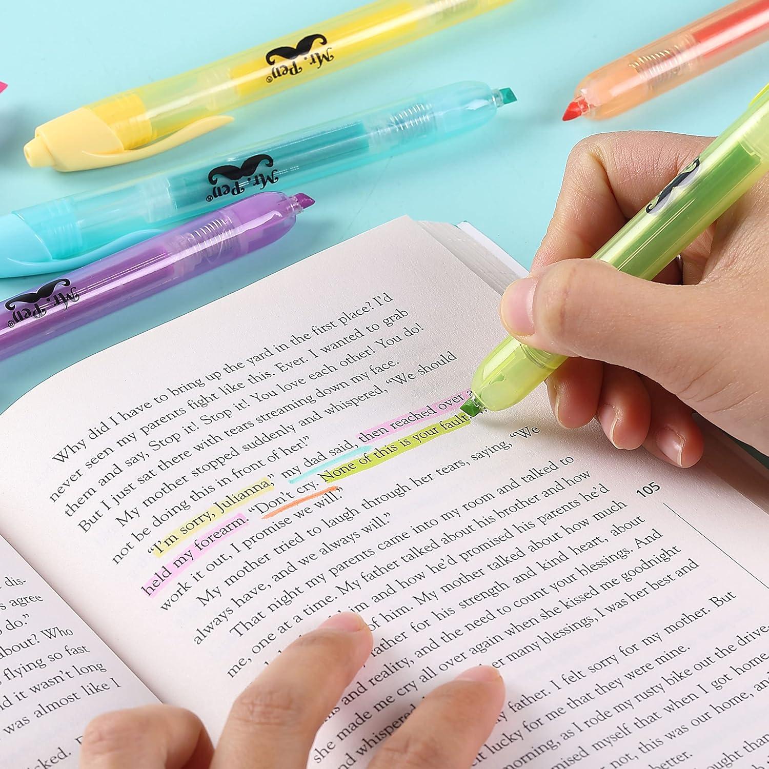 image:imageMr Pen Retractable Highlighters 6 Pack Pastel Colors Chisel Tip Highlighter Marker Set Click Highlighter Markers for Classroom Journaling Study Supplies No Bleed On Standard PagesPastel