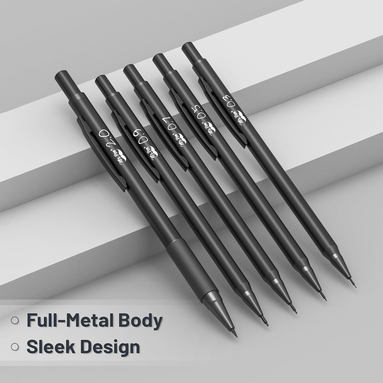 image:imageMr Pen Metal Mechanical Pencil Set with Lead Refills amp Erasers 5 Pack 5 Sizes 03 05 07 09 amp 2mm 6x Tubes HB 2B amp Colored Lead Refills for School Supplies Note Taking Fathers Day Gift5 Count Pack of 1