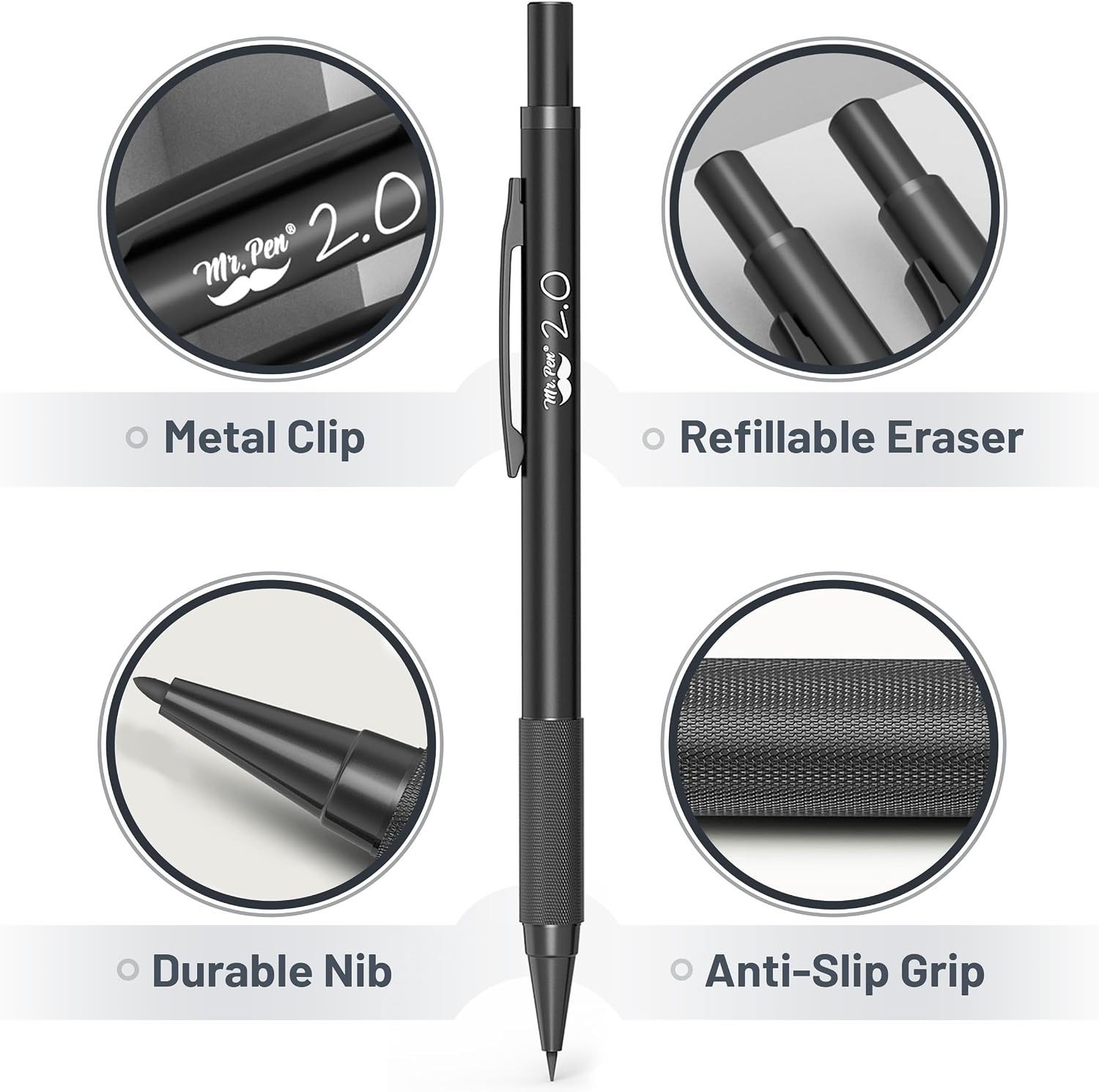 image:imageMr Pen Metal Mechanical Pencil Set with Lead Refills amp Erasers 5 Pack 5 Sizes 03 05 07 09 amp 2mm 6x Tubes HB 2B amp Colored Lead Refills for School Supplies Note Taking Fathers Day Gift5 Count Pack of 1