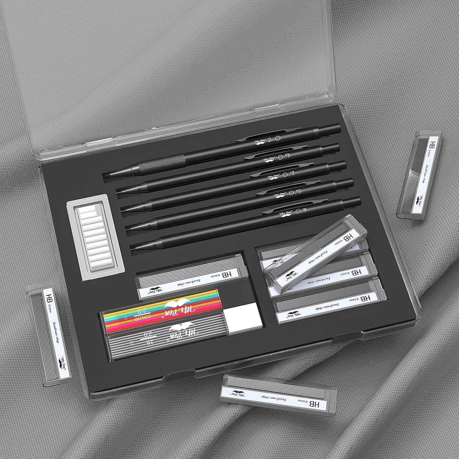 image:imageMr Pen Metal Mechanical Pencil Set with Lead Refills amp Erasers 5 Pack 5 Sizes 03 05 07 09 amp 2mm 6x Tubes HB 2B amp Colored Lead Refills for School Supplies Note Taking Fathers Day Gift5 Count Pack of 1