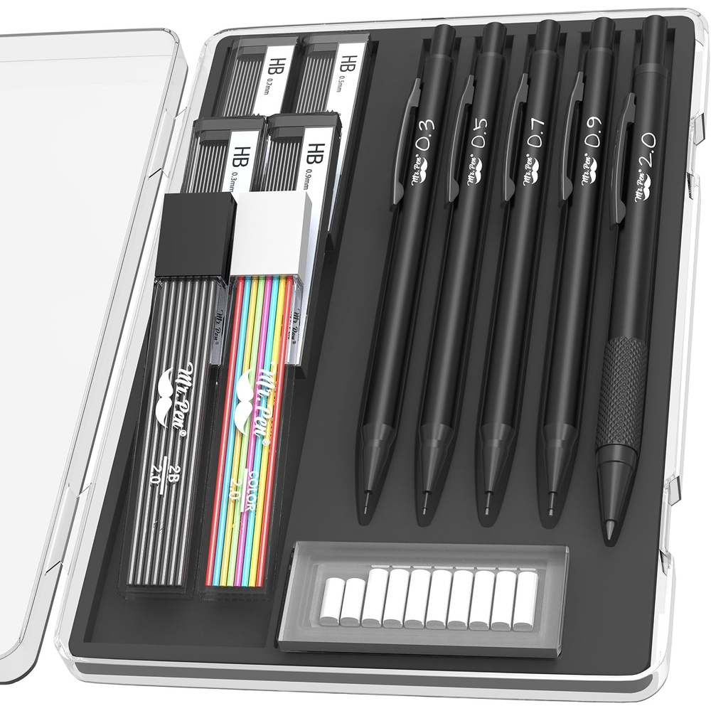 image:imageMr Pen Metal Mechanical Pencil Set with Lead Refills amp Erasers 5 Pack 5 Sizes 03 05 07 09 amp 2mm 6x Tubes HB 2B amp Colored Lead Refills for School Supplies Note Taking Fathers Day Gift5 Count Pack of 1