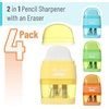 image:imageMr Pen Pencil Sharpener amp Eraser 4 Pack 2in1 Manual Sharpeners with Canister 2 Sharpening Holes for Standard amp Jumbo Pencils Colorful Dual Hole Design for School Office Home KidsYellow  Orange  Blue  Green
