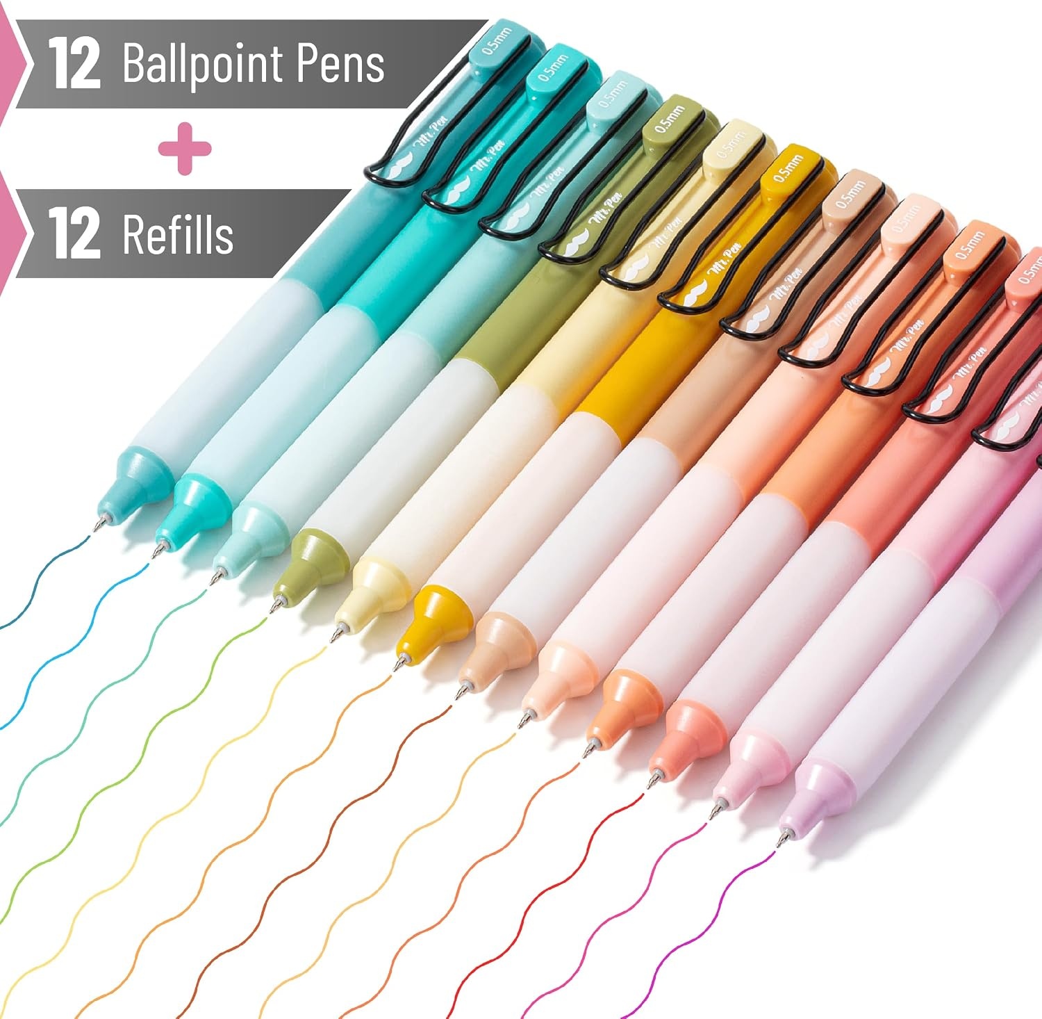 image:imageMr Pen Retractable Gel Pens with Case 12 Pack Assorted Color Ink 12 Refills Fine Point 05 mm Fast Dry Smooth Writing Cute Gel Ink Pens for Drawing Writing Planner and School Supplies