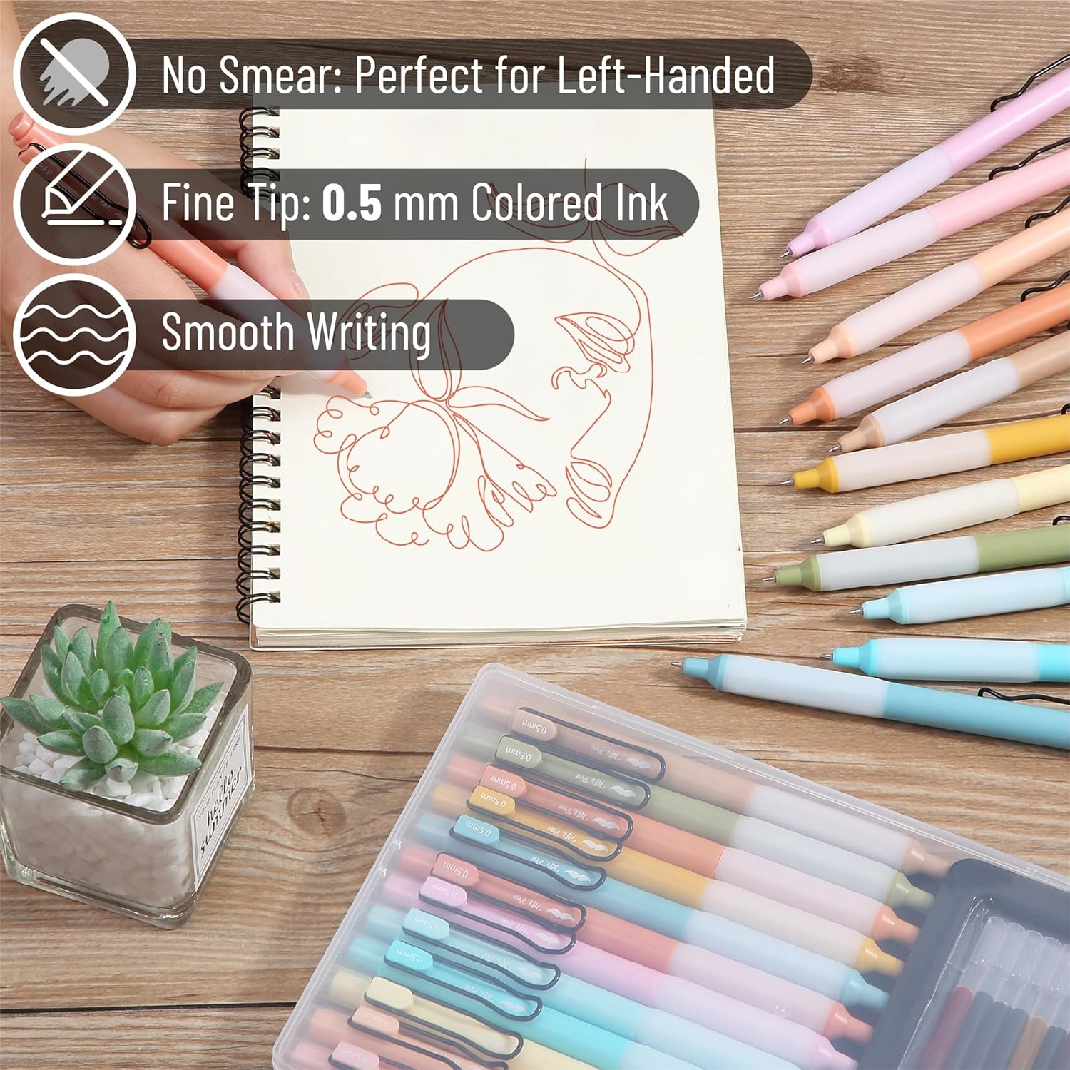 image:imageMr Pen Retractable Gel Pens with Case 12 Pack Assorted Color Ink 12 Refills Fine Point 05 mm Fast Dry Smooth Writing Cute Gel Ink Pens for Drawing Writing Planner and School Supplies
