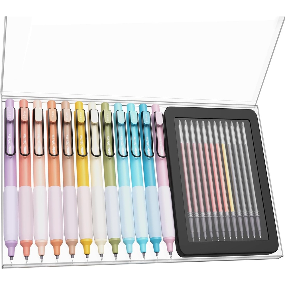 image:imageMr Pen Retractable Gel Pens with Case 12 Pack Assorted Color Ink 12 Refills Fine Point 05 mm Fast Dry Smooth Writing Cute Gel Ink Pens for Drawing Writing Planner and School Supplies